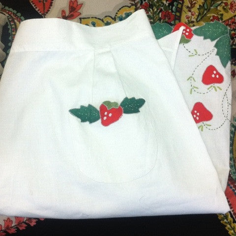 Delightful Vintage Half Apron - Strawberries Applique