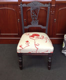 Carved Antique Bedroom Chair: linen fantail fabric