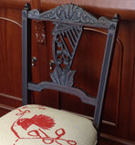 Carved Antique Bedroom Chair: linen fantail fabric