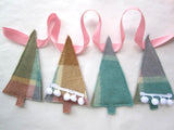 Wool Christmas Tree Bunting: pink pom pom